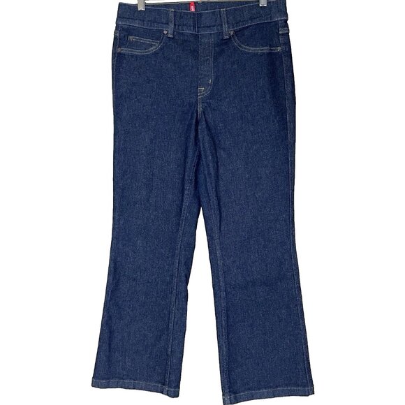 Spanx Cropped Kick Flare Jeans High Rise Large 20699R Stretch Denim Raw Indigo - Picture 2 of 10